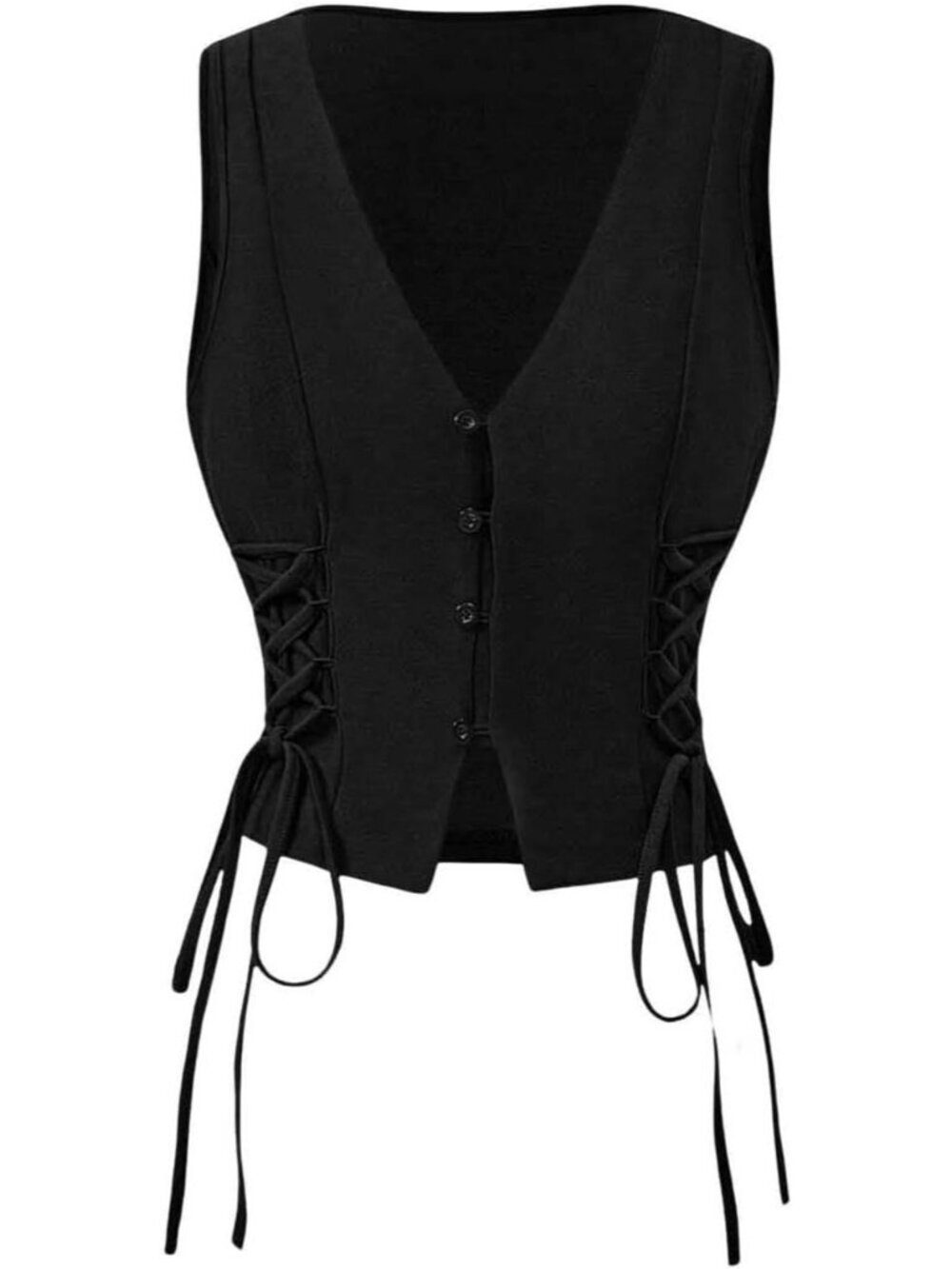 Women's Black Sleeveless Western Cowgirl Rodeo Outfit Lace Up Vests Tops